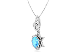 1 Carat Oval Shape Blue Topaz Ornate Necklace In 14K White Gold (4.4 G), 18 Inch Chain By SuperJeweler
