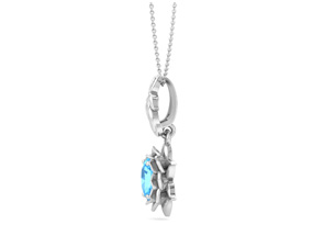 1 Carat Oval Shape Blue Topaz Ornate Necklace In 14K White Gold (4.4 G), 18 Inch Chain By SuperJeweler