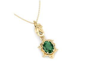 3/4 Carat Oval Shape Emerald Necklaces W/ Ornate Vine Design In 14K Yellow Gold (4.4 G), 18 Inch Chain By SuperJeweler