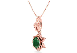 3/4 Carat Oval Shape Emerald Necklaces W/ Ornate Vine Design In 14K Rose Gold (4.4 G), 18 Inch Chain By SuperJeweler