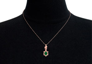 3/4 Carat Oval Shape Emerald Necklaces W/ Ornate Vine Design In 14K Rose Gold (4.4 G), 18 Inch Chain By SuperJeweler