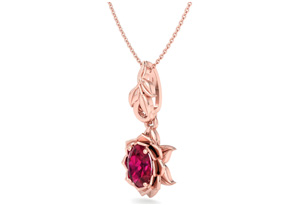 1 Carat Oval Shape Ruby Ornate Necklace In 14K Rose Gold (4.4 G), 18 Inch Chain By SuperJeweler