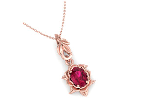 1 Carat Oval Shape Ruby Ornate Necklace In 14K Rose Gold (4.4 G), 18 Inch Chain By SuperJeweler