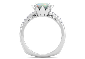 1-1/2 Carat Cushion Cut Opal & 10 Diamond Ring In 14K White Gold (3.5 G), I-J, Size 4 By SuperJeweler
