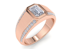 1.5 Carat Emerald Cut Lab Grown Diamond Men's Engagement Ring In 14K Rose Gold (9.2 G) (G-H, VS2) By SuperJeweler