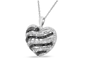 1/4 Carat Black & White Diamond Heart Necklace In Sterling Silver, 18 Inches (J-K, I2) By SuperJeweler