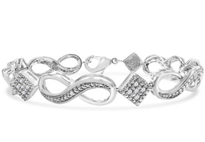 1/10 Carat Diamond Infinity Bracelet In Platinum Overlay, 7 Inches (J-K, I2) By SuperJeweler