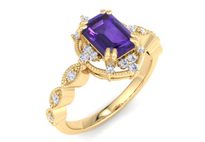 1 Carat Amethyst & Halo 22 Diamond Ring In 14K Yellow Gold (3 G), I-J, Size 4 By SuperJeweler