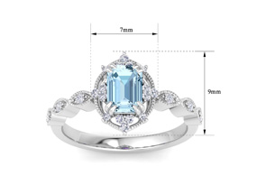 1 Carat Aquamarine & Halo 22 Diamond Ring In 14K White Gold (3 G), I-J, Size 4 By SuperJeweler