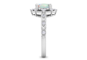 1 Carat Opal & Halo 22 Diamond Ring In 14K White Gold (3 G), I-J, Size 4 By SuperJeweler