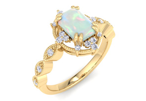 1 Carat Opal & Halo 22 Diamond Ring In 14K Yellow Gold (3 G), I-J, Size 4 By SuperJeweler