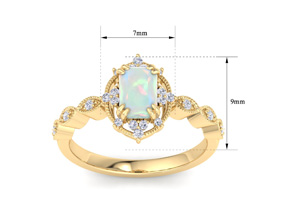 1 Carat Opal & Halo 22 Diamond Ring In 14K Yellow Gold (3 G), I-J, Size 4 By SuperJeweler