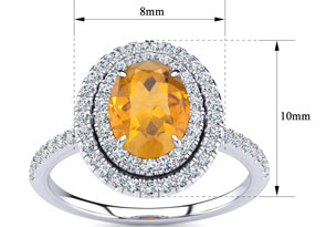1.5 Carat Oval Shape Citrine & Double Halo 70 Diamond Ring In Sterling Silver, I-J, Size 4 By SuperJeweler