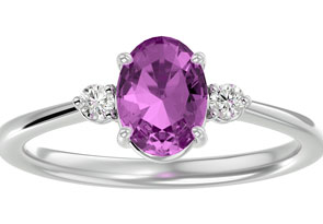 1 1/3 Carat Oval Shape Created Pink Sapphire & Two 2 Diamond Ring In Sterling Silver, I-J, Size 4 By SuperJeweler