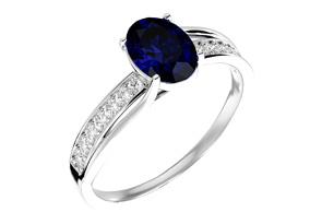 1.5 Carat Oval Shape Created Sapphire & 14 Diamond Ring In Sterling Silver, I-J, Size 4 By SuperJeweler
