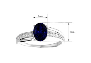 1.5 Carat Oval Shape Created Sapphire & 14 Diamond Ring In Sterling Silver, I-J, Size 4 By SuperJeweler
