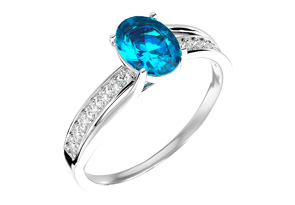 1.5 Carat Oval Shape Blue Topaz & 14 Diamond Ring In Sterling Silver, I-J, Size 4 By SuperJeweler