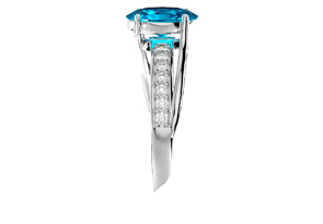1.5 Carat Oval Shape Blue Topaz & 14 Diamond Ring In Sterling Silver, I-J, Size 4 By SuperJeweler
