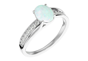 1.5 Carat Oval Shape Created Opal & 14 Diamond Ring In Sterling Silver, I-J, Size 4 By SuperJeweler