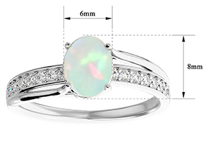 1.5 Carat Oval Shape Created Opal & 14 Diamond Ring In Sterling Silver, I-J, Size 4 By SuperJeweler