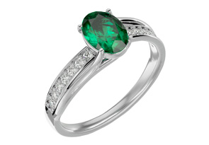 1.5 Carat Oval Shape Created Emerald Cut & 14 Diamond Ring In Sterling Silver, I-J, Size 4 By SuperJeweler