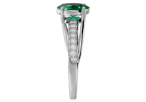 1.5 Carat Oval Shape Created Emerald Cut & 14 Diamond Ring In Sterling Silver, I-J, Size 4 By SuperJeweler