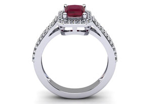 1.5 Carat Octagon Shape Created Ruby & Halo 56 Diamond Ring In Sterling Silver, I-J, Size 4 By SuperJeweler