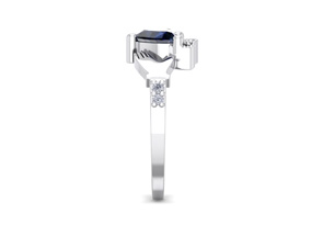 1 Carat Heart Shape Created Sapphire & Diamond Claddagh Ring In Sterling Silver, I-J, Size 4 By SuperJeweler