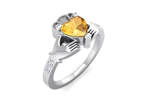 1 Carat Heart Shape Citrine & Diamond Claddagh Ring In Sterling Silver, I-J, Size 4 By SuperJeweler