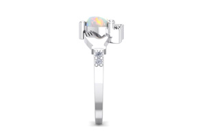 1 Carat Heart Shape Created Opal & Diamond Claddagh Ring In Sterling Silver, I-J, Size 4 By SuperJeweler
