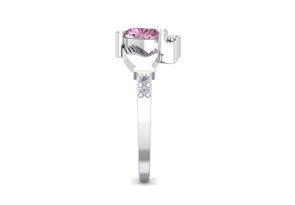 1 Carat Heart Shape Created Pink Sapphire & Diamond Claddagh Ring In Sterling Silver, I-J, Size 4 By SuperJeweler