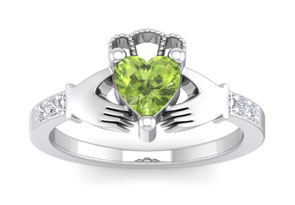 1 Carat Heart Shape Peridot & Diamond Claddagh Ring In Sterling Silver, I-J, Size 4 By SuperJeweler
