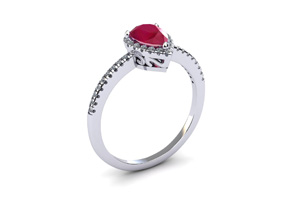 1 Carat Pear Shape Created Ruby & Halo 36 Diamond Ring In Sterling Silver, I-J, Size 4 By SuperJeweler