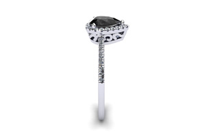 1 Carat Pear Shape Black Onyx & Halo 36 Diamond Ring In Sterling Silver, I-J, Size 4 By SuperJeweler