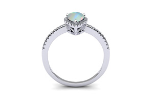 1 Carat Pear Shape Created Opal & Halo 36 Diamond Ring In Sterling Silver, I-J, Size 4 By SuperJeweler