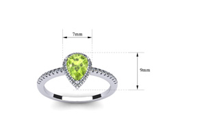 1 Carat Pear Shape Peridot & Halo 36 Diamond Ring In Sterling Silver, I-J, Size 4 By SuperJeweler