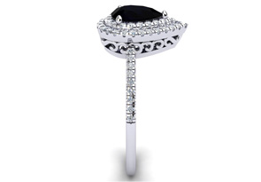 1 Carat Pear Shape Black Onyx & Double Halo 62 Diamond Ring In Sterling Silver, I-J, Size 4 By SuperJeweler