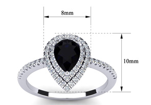 1 Carat Pear Shape Black Onyx & Double Halo 62 Diamond Ring In Sterling Silver, I-J, Size 4 By SuperJeweler