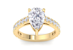 3 Carat Pear Shape Lab Grown Diamond Classic Engagement Ring In 14K Yellow Gold (5.1 G) (G-H, VS2) By SuperJeweler