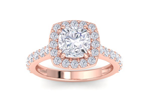 3 Carat Cushion Cut Lab Grown Diamond Halo Engagement Ring In 14K Rose Gold (5.3 G) (G-H, VS2) By SuperJeweler