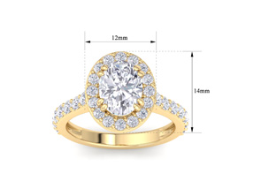 3 Carat Oval Shape Lab Grown Diamond Halo Engagement Ring In 14K Yellow Gold (5 G) (G-H, VS2) By SuperJeweler