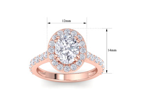 3 Carat Oval Shape Lab Grown Diamond Halo Engagement Ring In 14K Rose Gold (5 G) (G-H, VS2) By SuperJeweler