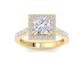 3 Carat Princess Cut Lab Grown Diamond Halo Engagement Ring In 14K Yellow Gold (5.3 G) (G-H, VS2) By SuperJeweler