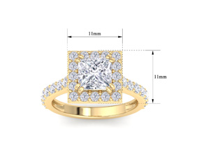 3 Carat Princess Cut Lab Grown Diamond Halo Engagement Ring In 14K Yellow Gold (5.3 G) (G-H, VS2) By SuperJeweler