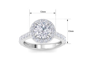 3 Carat Round Lab Grown Diamond Halo Engagement Ring In 14K White Gold (5 G) (G-H, VS2) By SuperJeweler