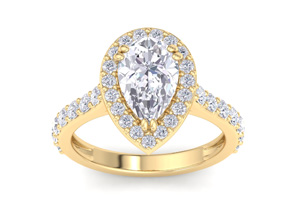 3 Carat Pear Shape Lab Grown Diamond Halo Engagement Ring In 14K Yellow Gold (5.4 G) (G-H, VS2) By SuperJeweler