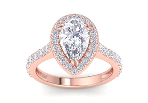 3 Carat Pear Shape Lab Grown Diamond Halo Engagement Ring In 14K Rose Gold (5.4 G) (G-H, VS2) By SuperJeweler