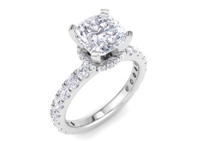 3 Carat Cushion Cut Lab Grown Diamond Hidden Halo Engagement Ring In 14K White Gold (4.7 G) (G-H, VS2) By SuperJeweler