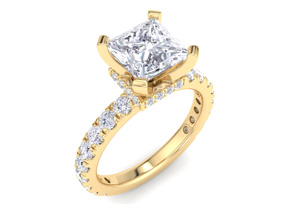 3 Carat Princess Cut Lab Grown Diamond Hidden Halo Engagement Ring In 14K Yellow Gold (4.8 G) (G-H, VS2) By SuperJeweler