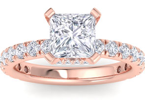 3 Carat Princess Cut Lab Grown Diamond Hidden Halo Engagement Ring In 14K Rose Gold (4.8 G) (G-H, VS2) By SuperJeweler